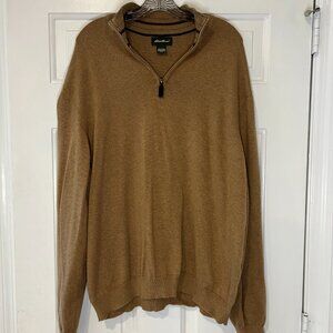 Eddie Bauer Cotton Cashmere Sweater Mens sz XXL Rich Brown Zip Pullover